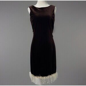 Vintage 90s Velvet Cocktail Dress Size 8 Gatsby Flapper Beaded Fringe Hem party